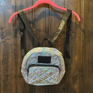 NWOT Victoria’s Secret Pink silver hologram puff small backpack
